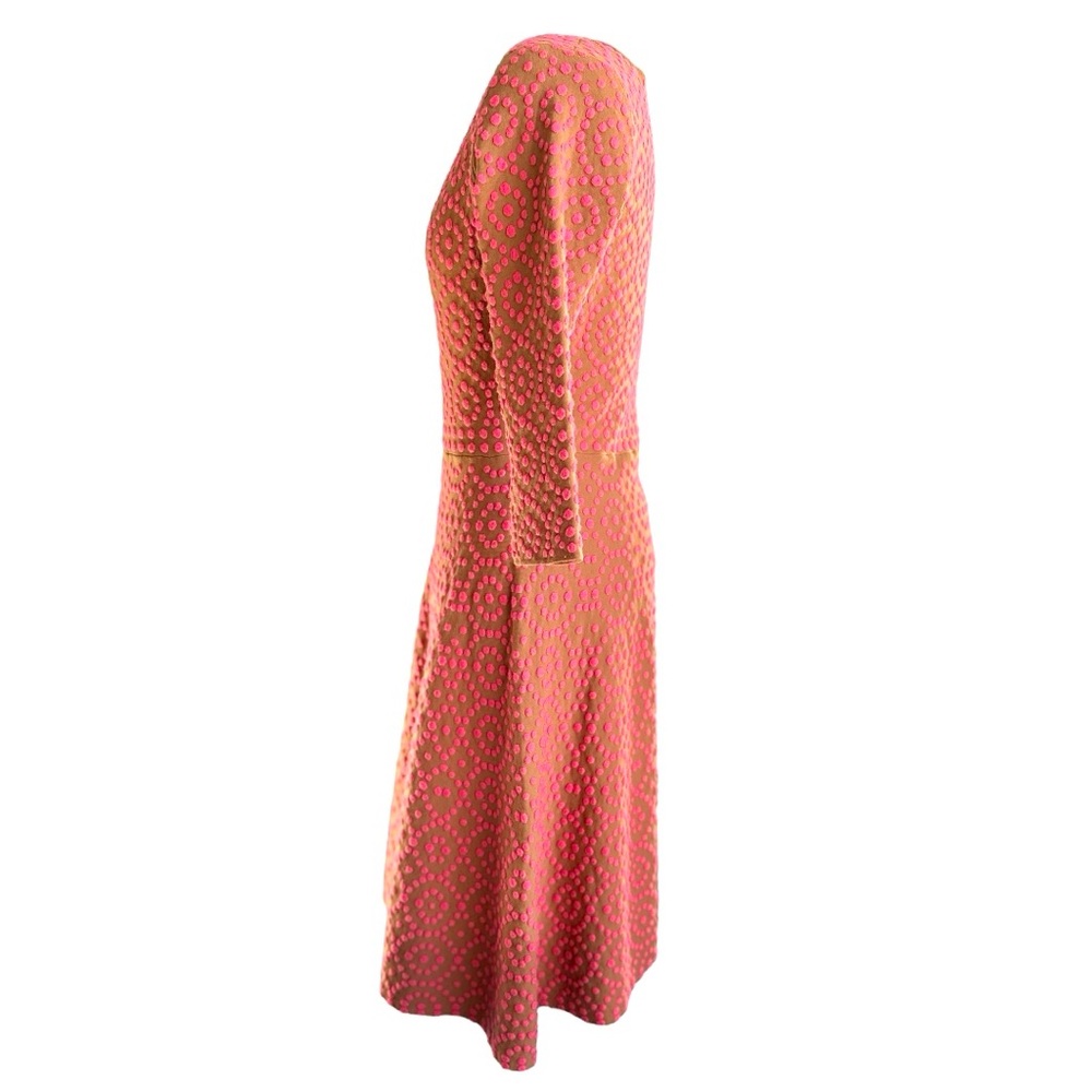 Boden Pink and Tan Midi Dress with 3/4 Sleeves and V-Neck - Picture 6 of 10
